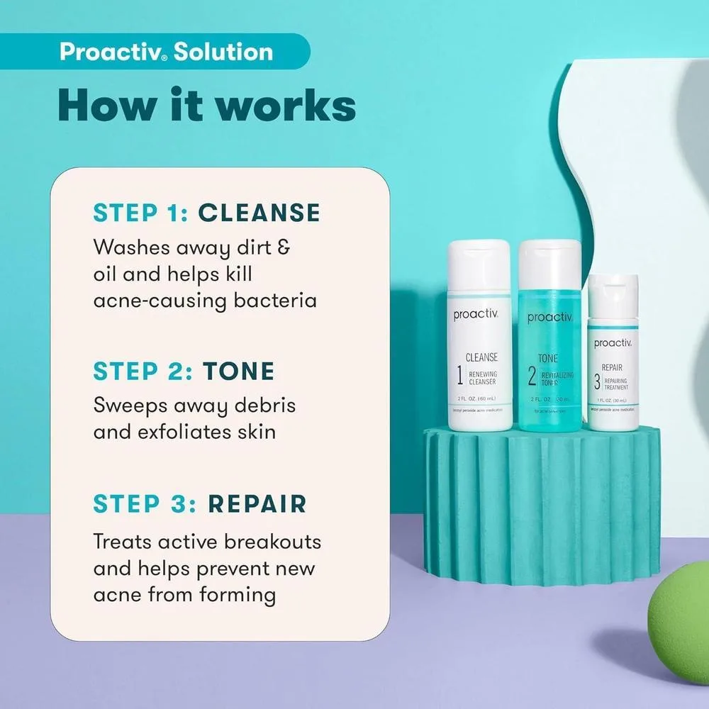 Kit completo de 90 días para cuidado del acné en 3 pasos de Proactiv con parches para espinillas y tratamiento reparador