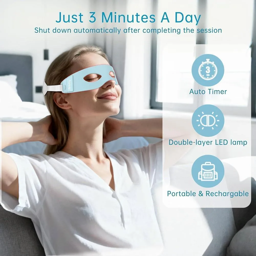 Máscara de ojos de luz roja infrarroja para ojeras, arrugas y bolsas. Dispositivo antienvejecimiento con 3 minutos por sesión