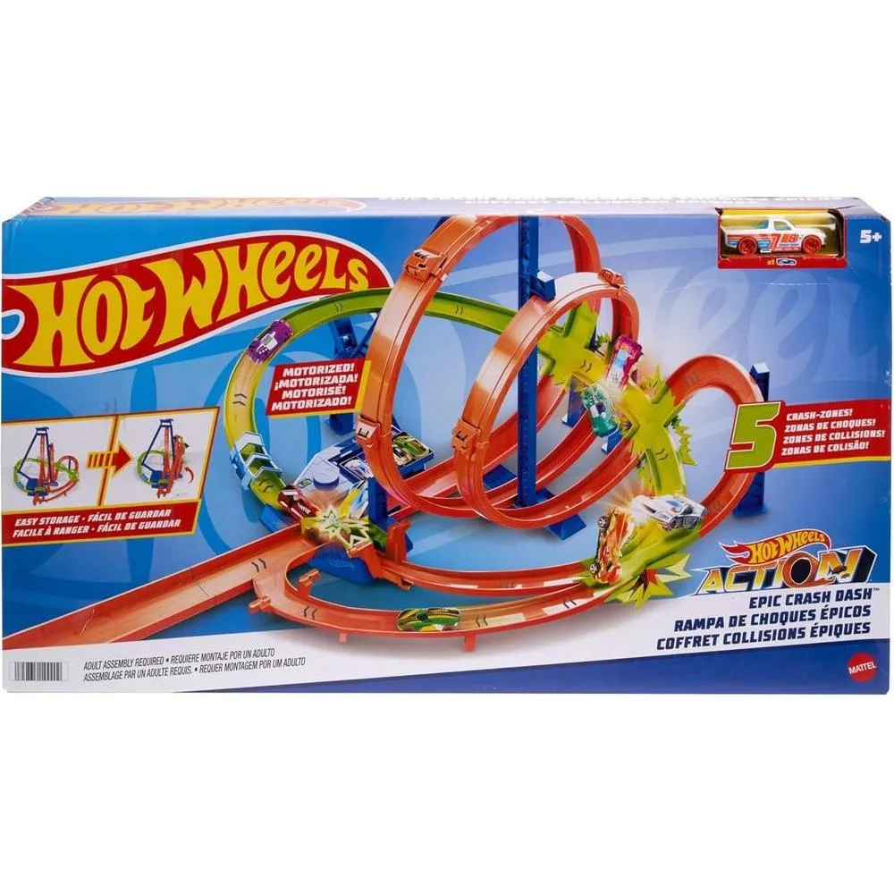 Hot Wheels Action Epic Crash Dash Track Playset & 1:64 Scale Toy Car