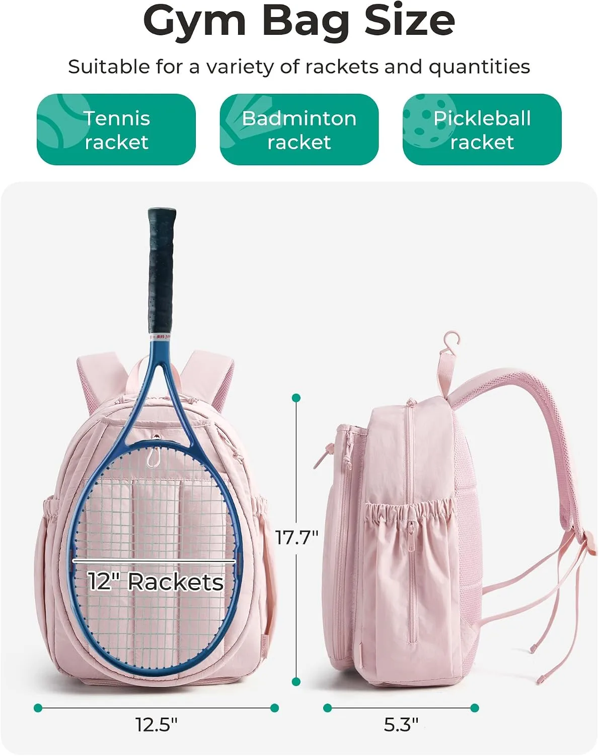 BAGSMART - Bolsa de tenis y gimnasio para mujeres, con compartimento para 2 raquetas,