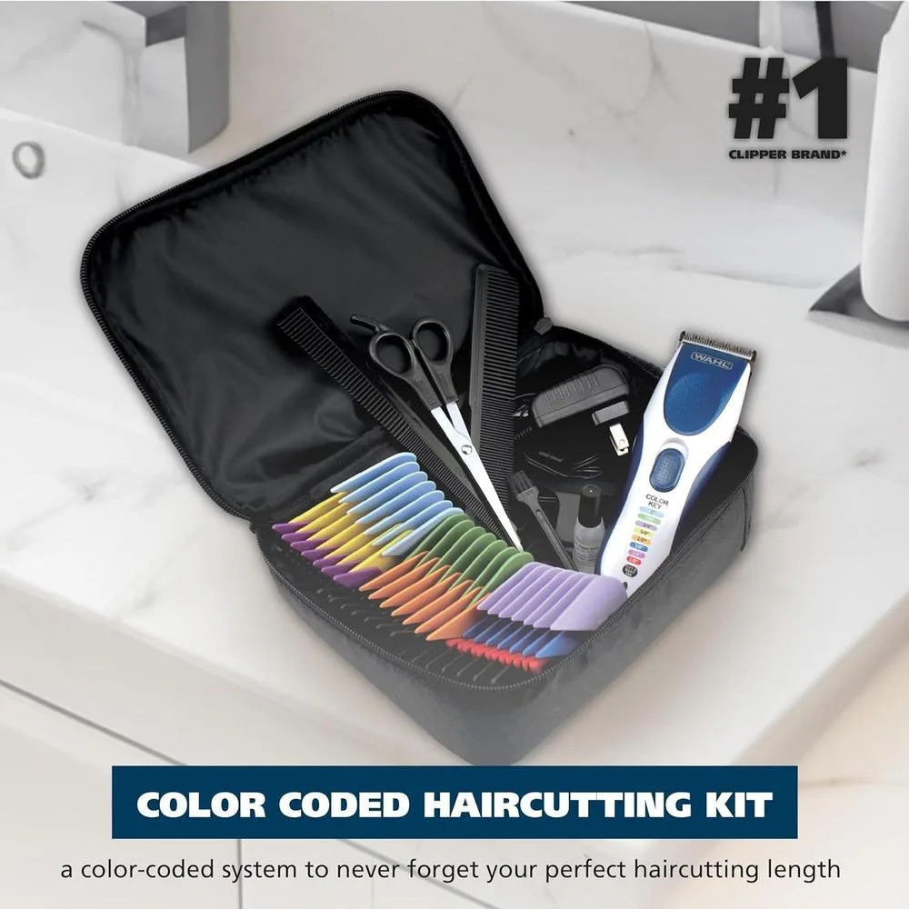 Máquina para cortar pelo Wahl Color Pro recargable inalámbrica con peines guía codificados por colores y estuche