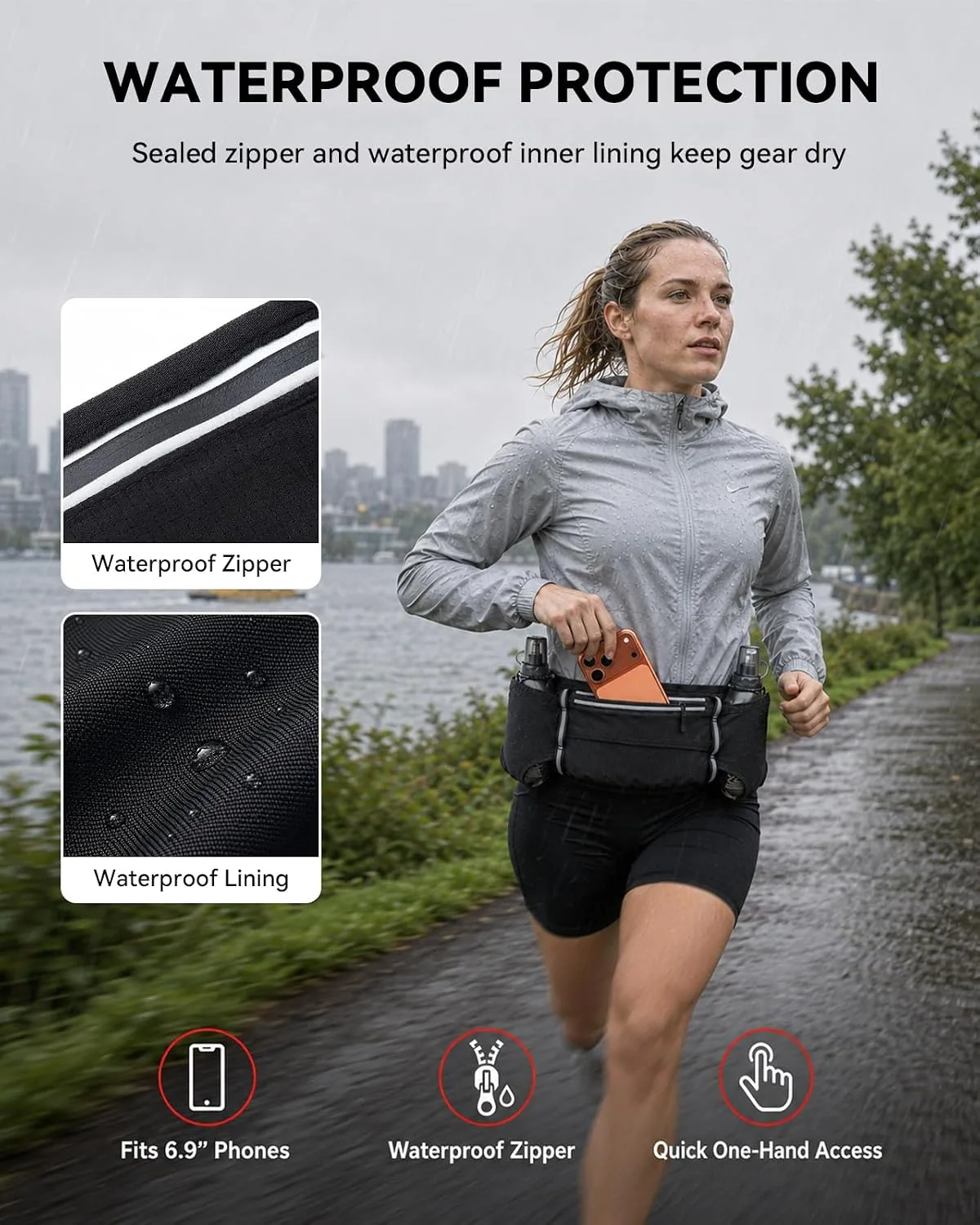 UTOBEST Running Hydration Belt with 2 Soft Flasks, 6-Pocket Waist Pack B5