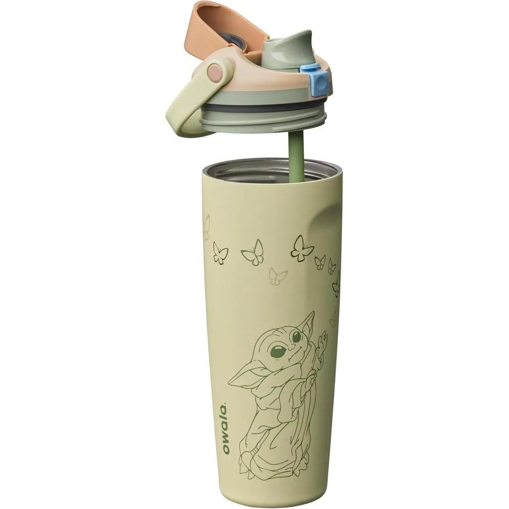 Owala Star Wars FreeSip Sway Botella Acero Inoxidable con Boquilla Doble y Popote, BPA Libre, Hermética, Color GroGu