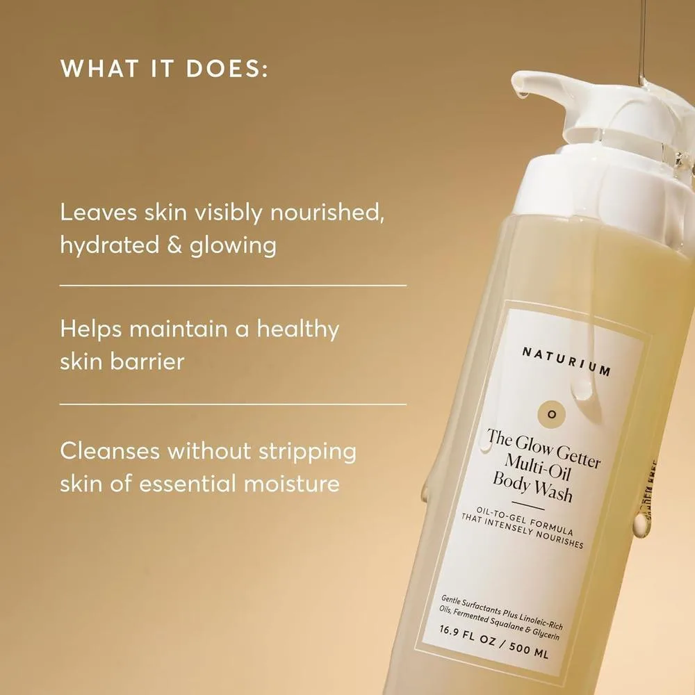 Naturium Glow Getter Gel de Ducha Corporal Hidratante Multi-Aceite, Limpiador Suave Sin Perfume