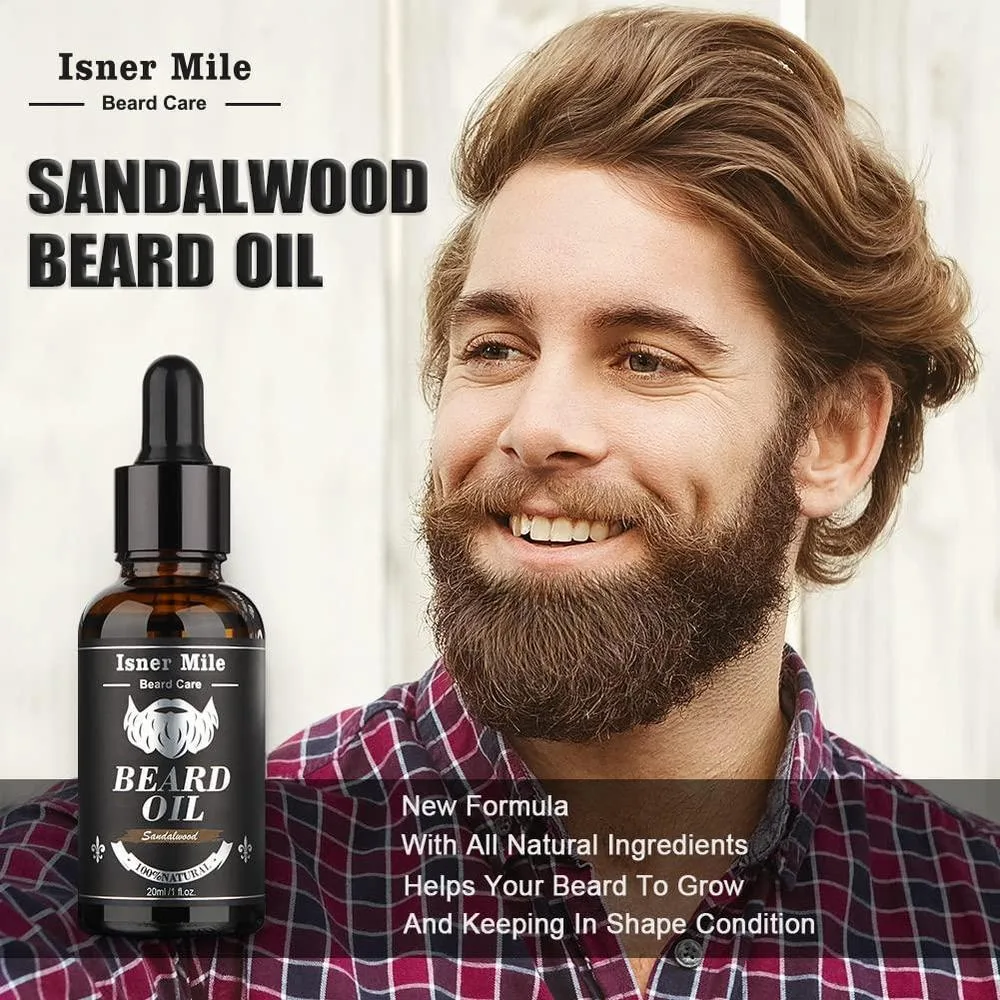Kit de barba para hombres, incluye champú, aceite de crecimiento, bálsamo, cepillo, peine, tijeras y bolsa