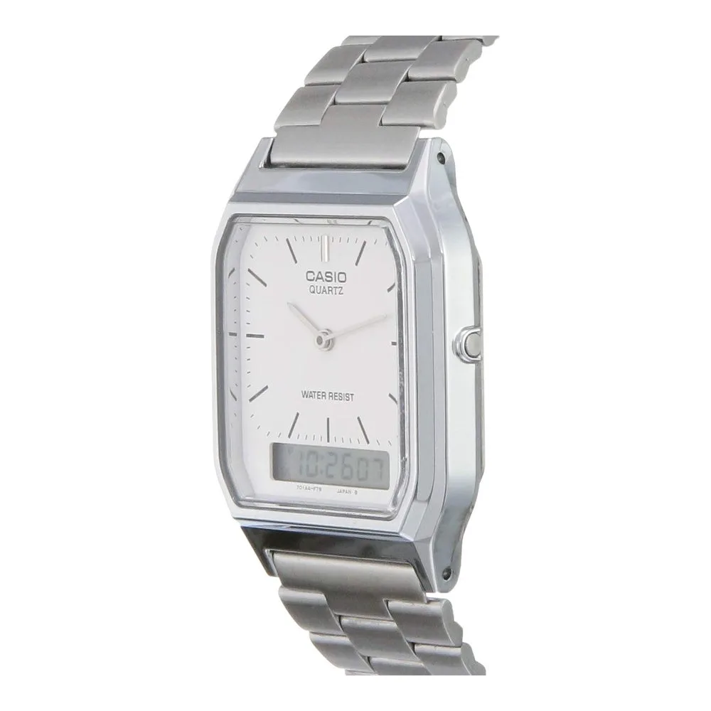 Reloj Casio para Hombre Digital AQ230A-7D Plateado, Elegante con Alarma, Cronógrafo y Resistente al Agua