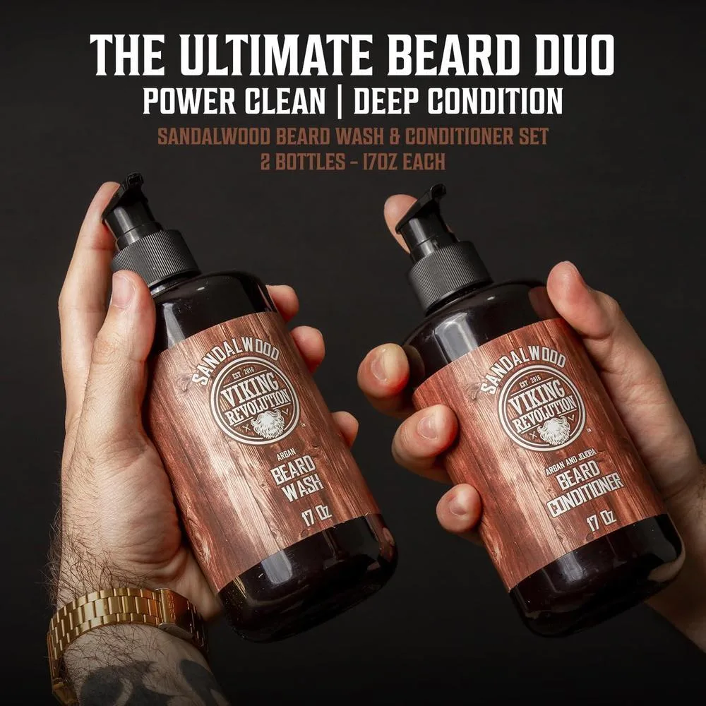 Kit de acondicionador y lavado para barba con aceites de argán y jojoba, aroma natural de sándalo