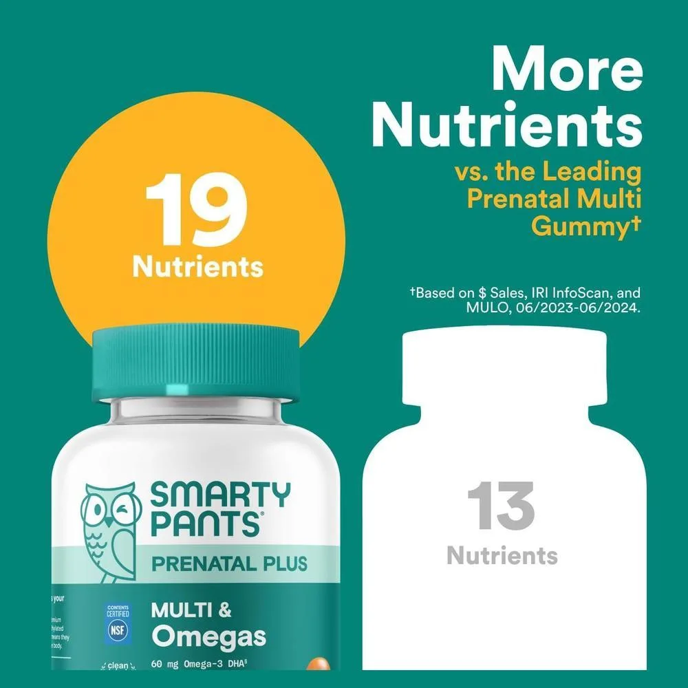 SmartyPants Gomitas prenatales multivitamínicas con Omega 3 DHA/EPA, biotina, vitaminas D3, B12, A, K y zinc