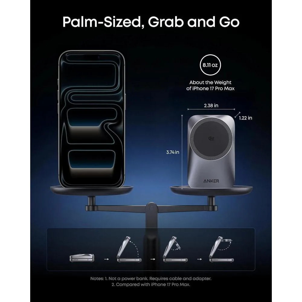 Estación de carga inalámbrica Anker Prime 3 en 1, soporte de cargador MagSafe, 25W para iPhone, Apple Watch, AirPods