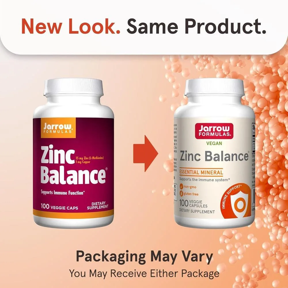Suplemento Balance de Zinc Jarrow Formulas, con cobre para refuerzo inmunológico, 100 cápsulas, vegano y libre de alérgenos