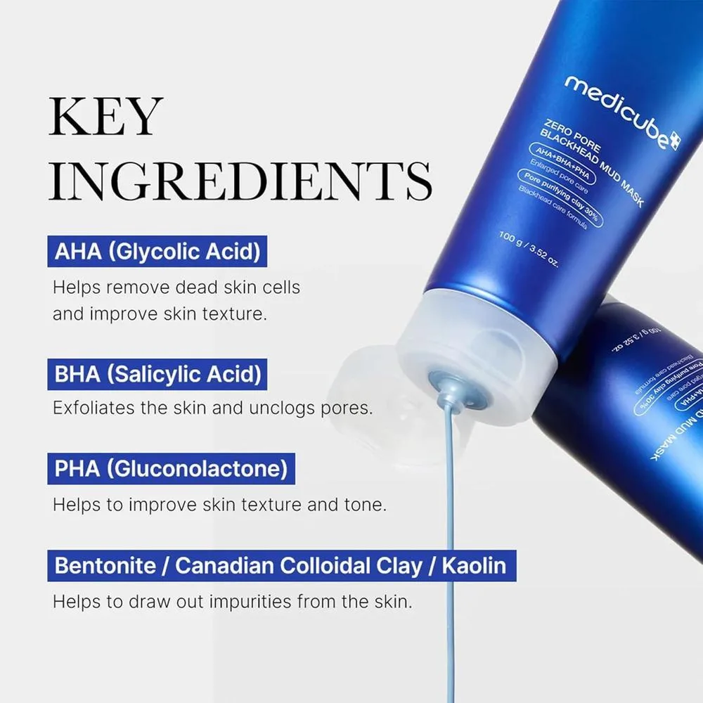 Medicube Máscara Facial De Barro Con AHA, BHA, PHA, Enfriamiento Y Ajuste De Poros, Fórmula Coreana De Secado Rápido, 100ml