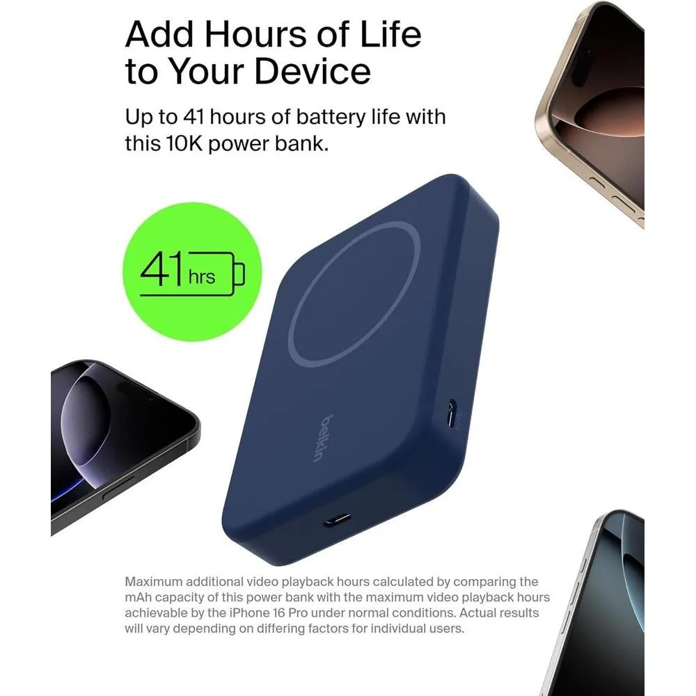 Banco de energía portátil Belkin con carga inalámbrica de 15W, MagSafe y soporte para iPhone, AirPods y Apple Watch