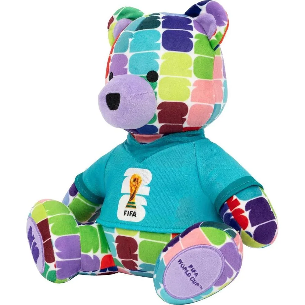 Peluche oso colorido Copa Mundial FIFA 2026, coleccionable oficial con logotipo de trofeo, desde 3 años