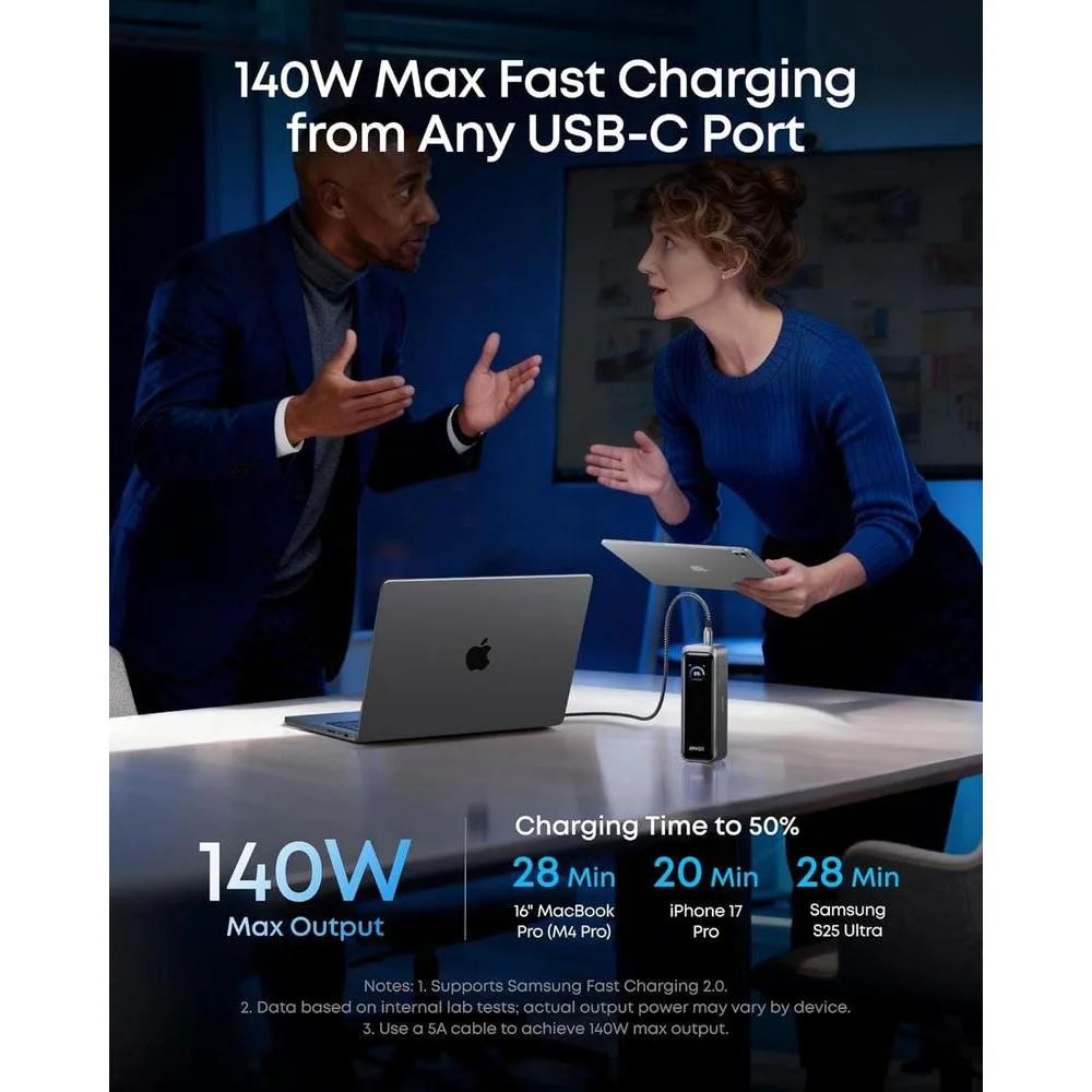 Anker Prime Power Bank con 3 puertos, 220W de salida, carga bidireccional, TSA aprobado, control de app - para MacBook, iPhone y más