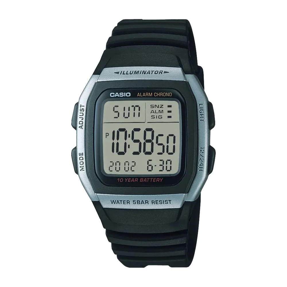 Reloj Casio Deportivo con Banda de Resina Negra y Caja de Acero Inoxidable, Batería de Larga Duración para Uso Diario