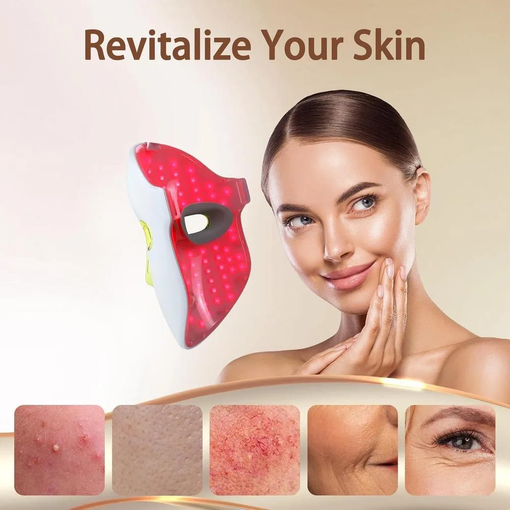 Máscara facial LED con terapia de luz roja, azul e infrarroja para reducción de arrugas, decoloración y tratamiento de acné
