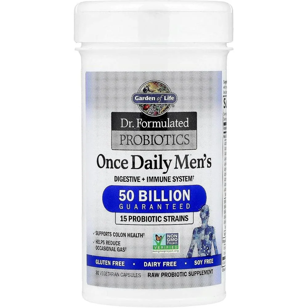 Garden of Life Probióticos para Hombres formulado con 50 mil millones de CFU, 15 Probiotics y fibra prebiótica orgánica