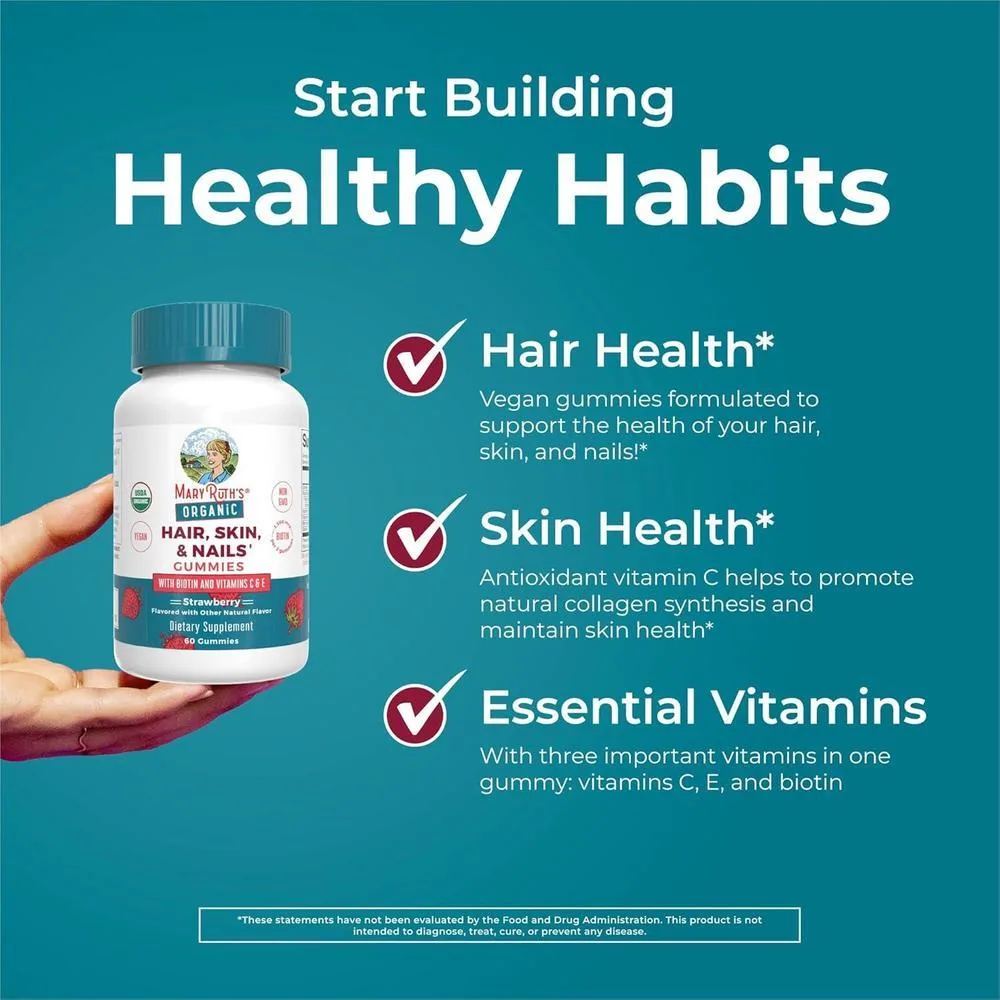 Gomitas de biotina con Vitamina C y E para cabello, piel y uñas, orgánicas y veganas, sabor fresa para adultos