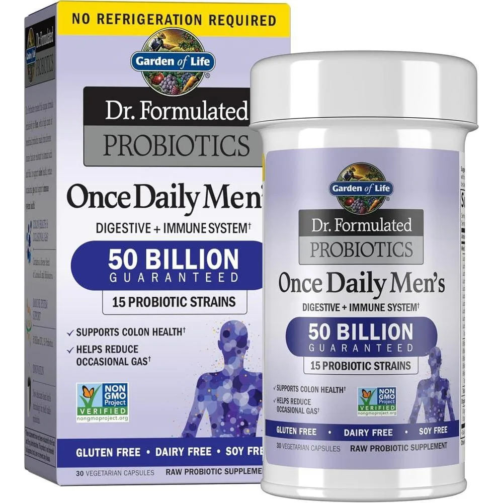 Garden of Life Probiotics for Men, Dr Formulated 50 Billion CFU 15 Probiotics for Digestive Health + Organic Prebiotic Fiber, Colon & Immune Support, Daily Gas Relief, Shelf Stable, 30 Capsules