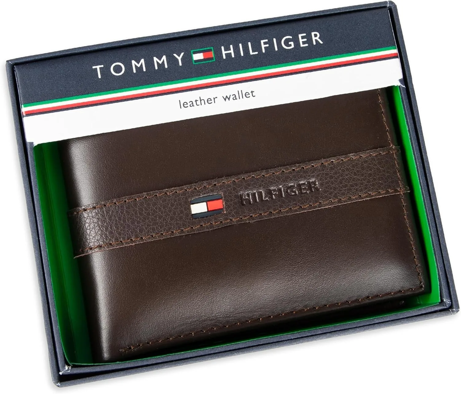 Tommy Hilfiger Men's Leather Wallet – Slim Bifold with 6 Credit Card Pockets and Removable ID Window, Casual Brown, One Size