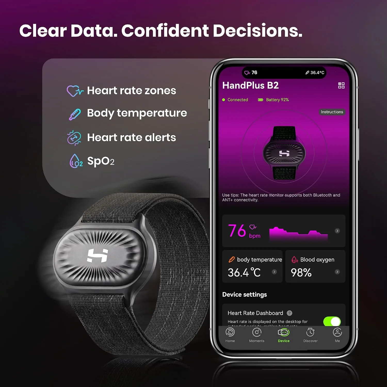 HandPlus - Brazalete con monitor de frecuencia cardíaca, monitor óptico de entrenamiento de