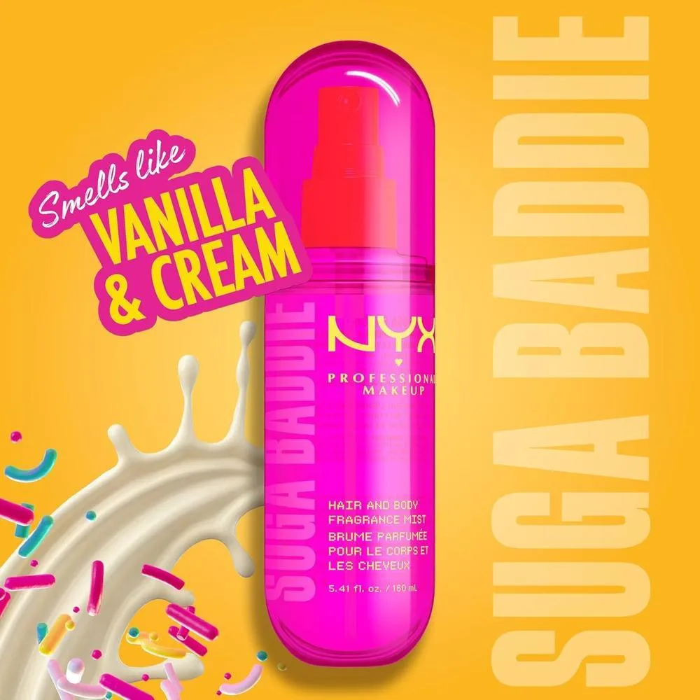 NYX Fragancia Suga Baddie para cabello y cuerpo, aroma a vainilla y crema batida, duradero, vegano y libre de crueldad