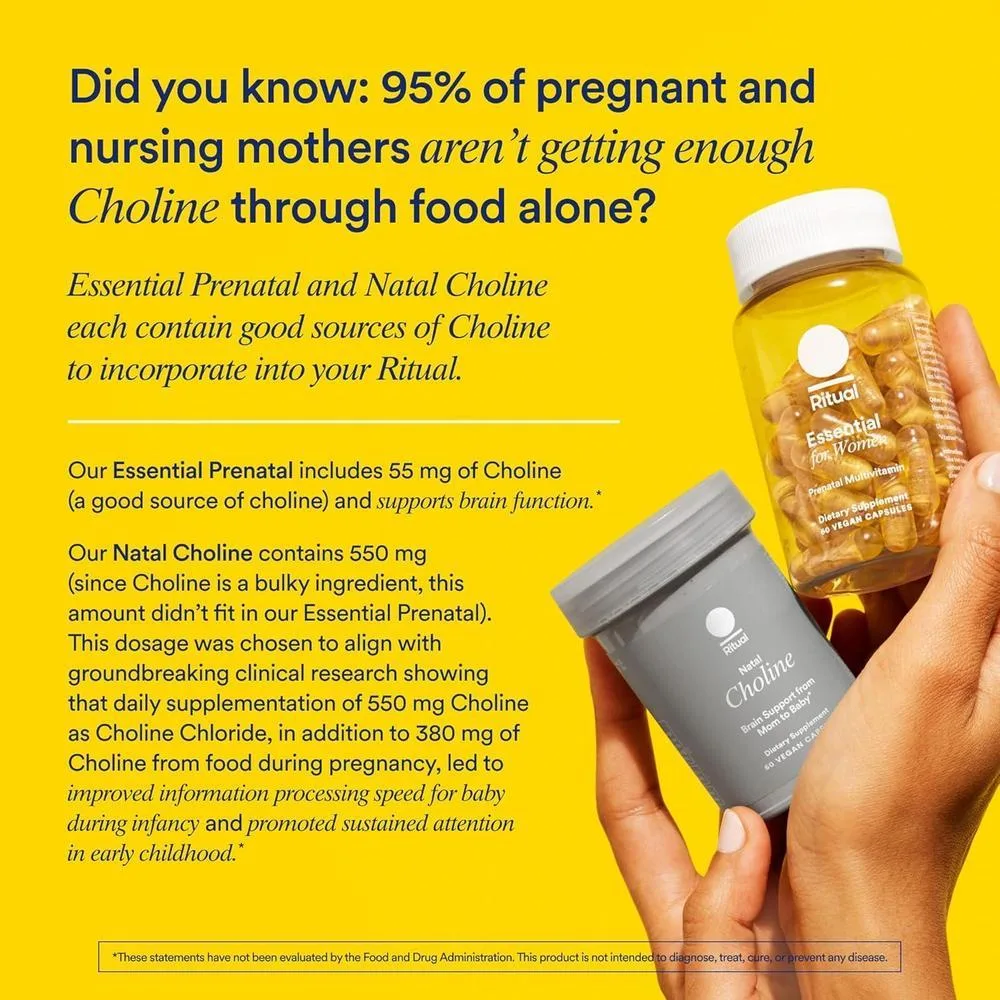 Multivitamínico Prenatal Ritual para Mujeres, con Folato, Colina y Omega-3 DHA para Soporte Fetal y Maternal, Sin OGM, Vegano