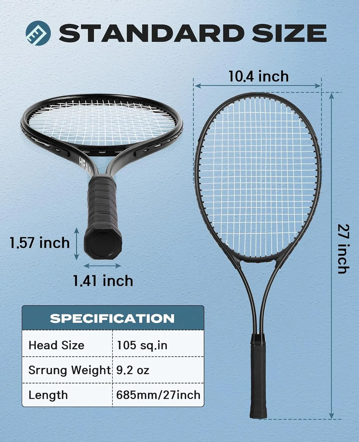 HIRALIY Juego de raquetas de tenis de 27 pulgadas para adultos, raquetas de tenis