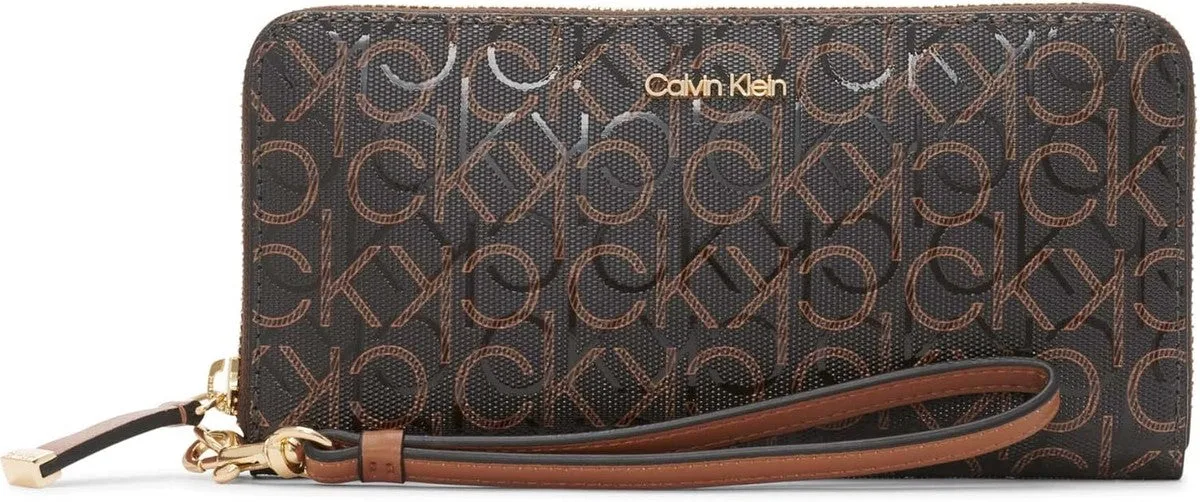 Calvin Klein Leather Wallet, Brown/Khaki/Caramel, One Size