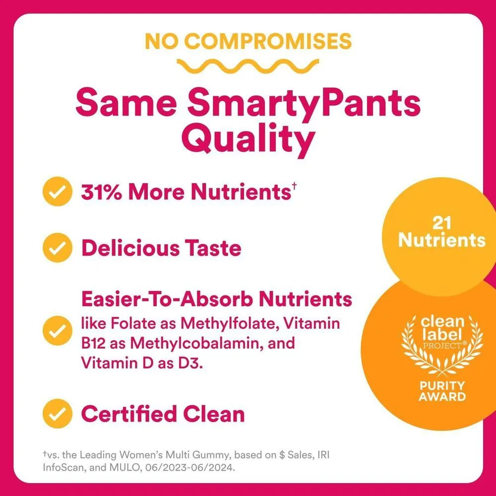 SmartyPants Gomitas Multivitamínicas para Mujer con Omega 3, Metilfolato, CoQ10, Vitaminas D3, C, B12, B6, A, K y Zinc, 90 Unidades