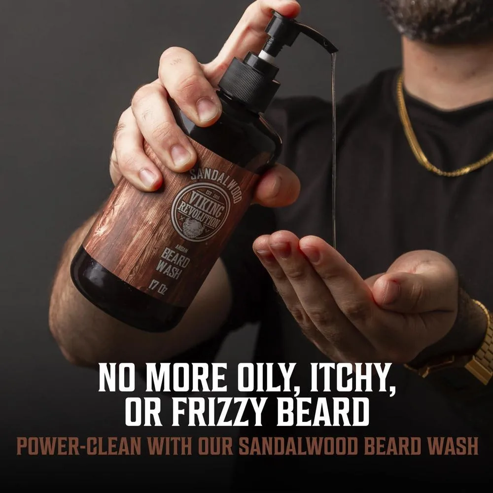 Kit de acondicionador y lavado para barba con aceites de argán y jojoba, aroma natural de sándalo