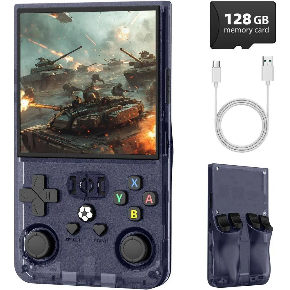 R36MAX Retro Handheld Game Console, 4.0 Inch IPS Screen Retro Gaming Console,Linux System, 4000mAh Battery Portable Pocket Mini Arcade, Built-in 128G, Lead Gray