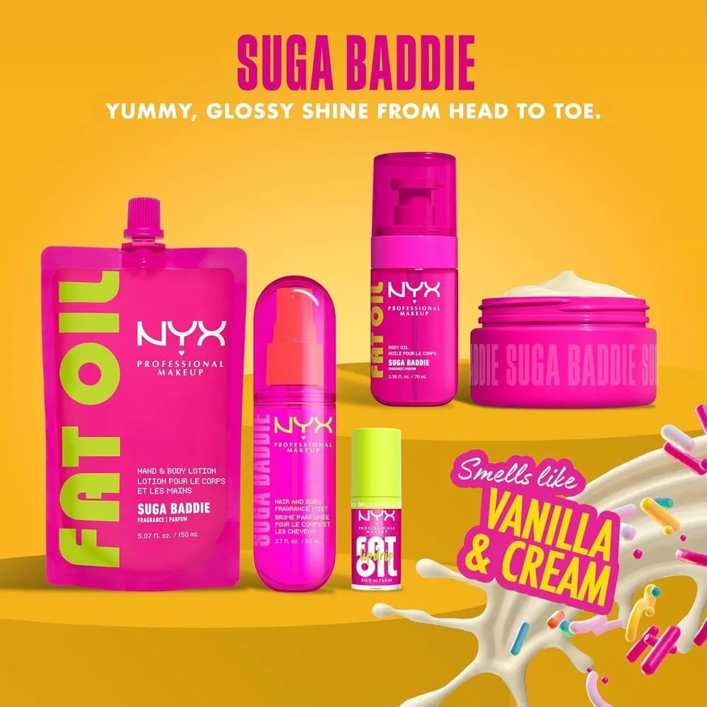 NYX Fragancia Suga Baddie para cabello y cuerpo, aroma a vainilla y crema batida, duradero, vegano y libre de crueldad
