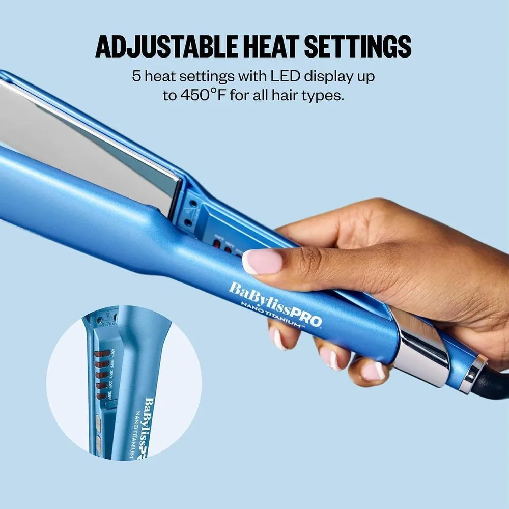 BaBylissPRO Nano Titanium Ultra-Sleek Hair Straightener con placas de titanio y pantalla LED ajustable
