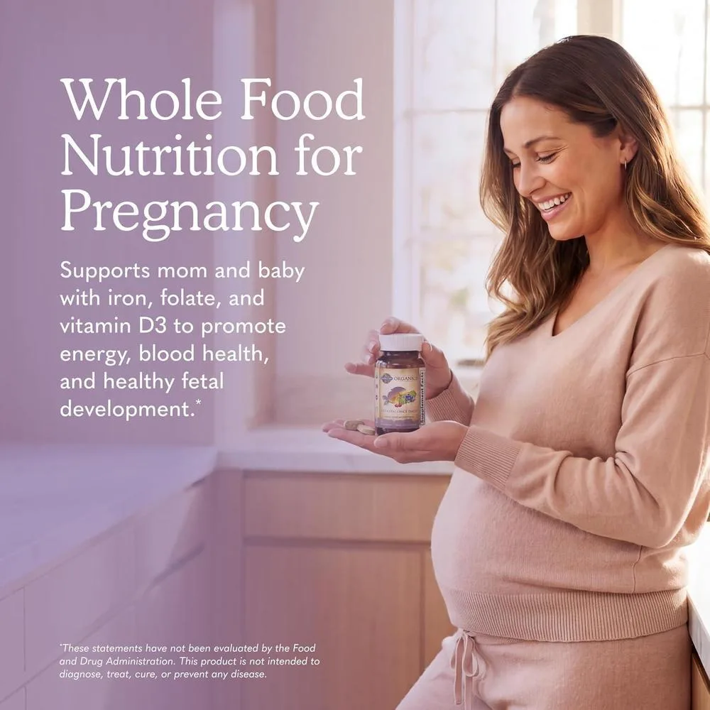 Garden of Life Organics Vitamina prenatal con ácido fólico, hierro, vitamina C, B6, B12, D3 orgánico y vegano