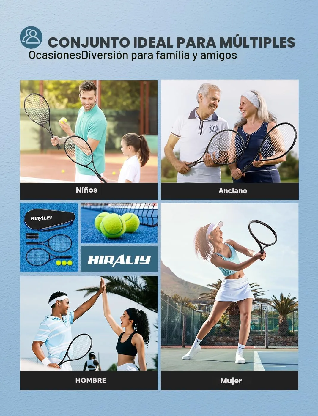 HIRALIY Juego de raquetas de tenis de 27 pulgadas para adultos, raquetas de tenis