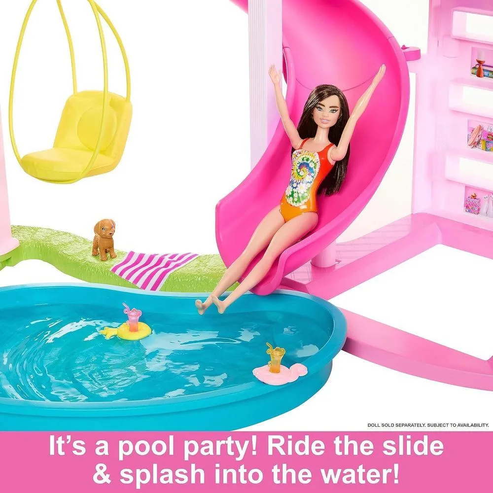 Casa de muñecas Barbie Dreamhouse con tobogán espiral, 75+ accesorios, ascensor para mascotas y zonas de juego