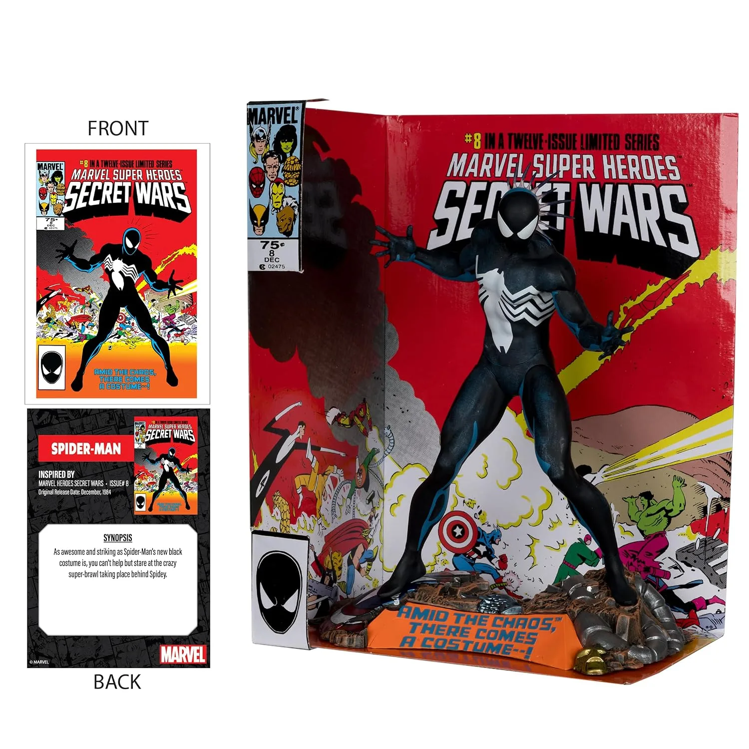 McFarlane Toys Marvel Spider-Man Escala 1:6 con Escena y Comic (Marvel Super Heroes Secret Wars #8)