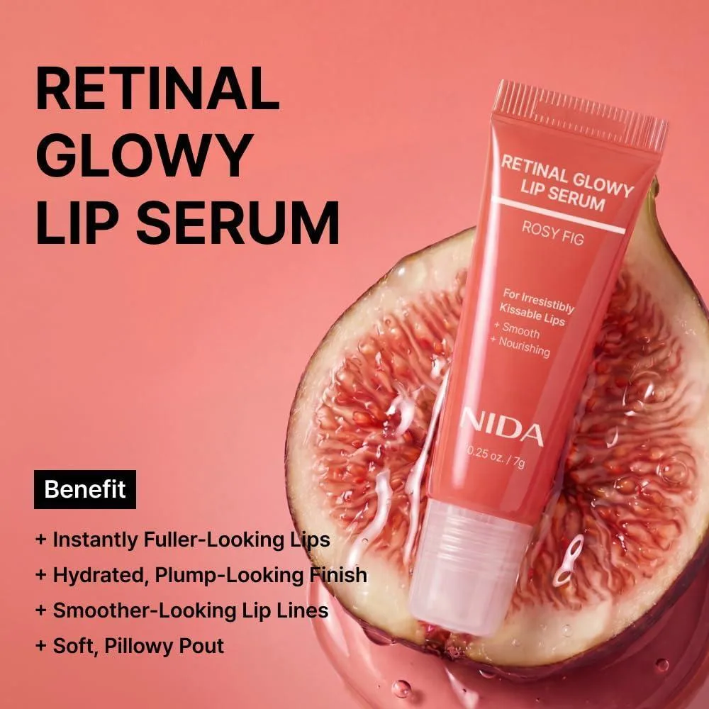 NIDA Retinal Glowy Lip Serum, suero labial hidratante que nutre, da brillo y volumen, ideal para labios suaves y jóvenes