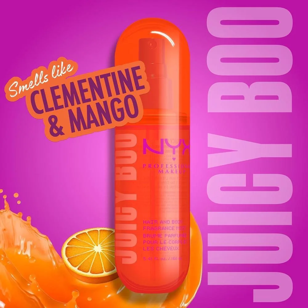 NYX PROFESSIONAL MAKEUP Juicy Boo Perfume de aceite en aerosol cítrico duradero para cabello y cuerpo, vegano, sin crueldad