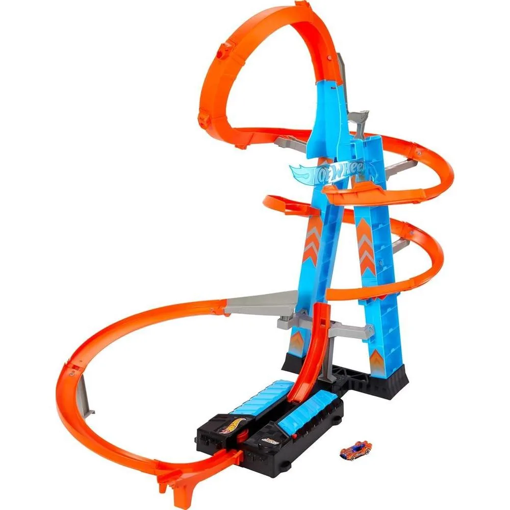 Hot Wheels Sky Crash Tower Track Set con Booster Motorizado y Vehículo para Carreras de Múltiples Coches