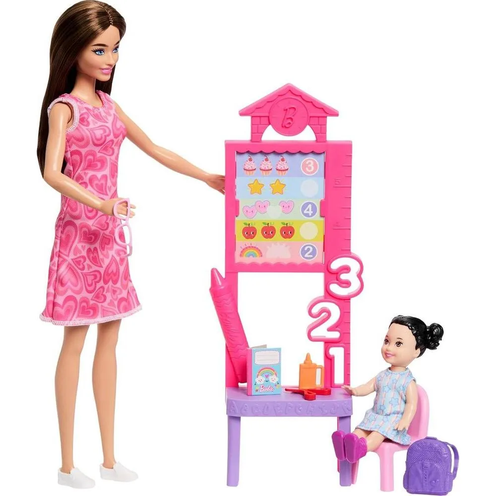 Set Barbie Careers Teacher con muñeca, tabla de lecciones, niña y accesorios para explorar roles educativos