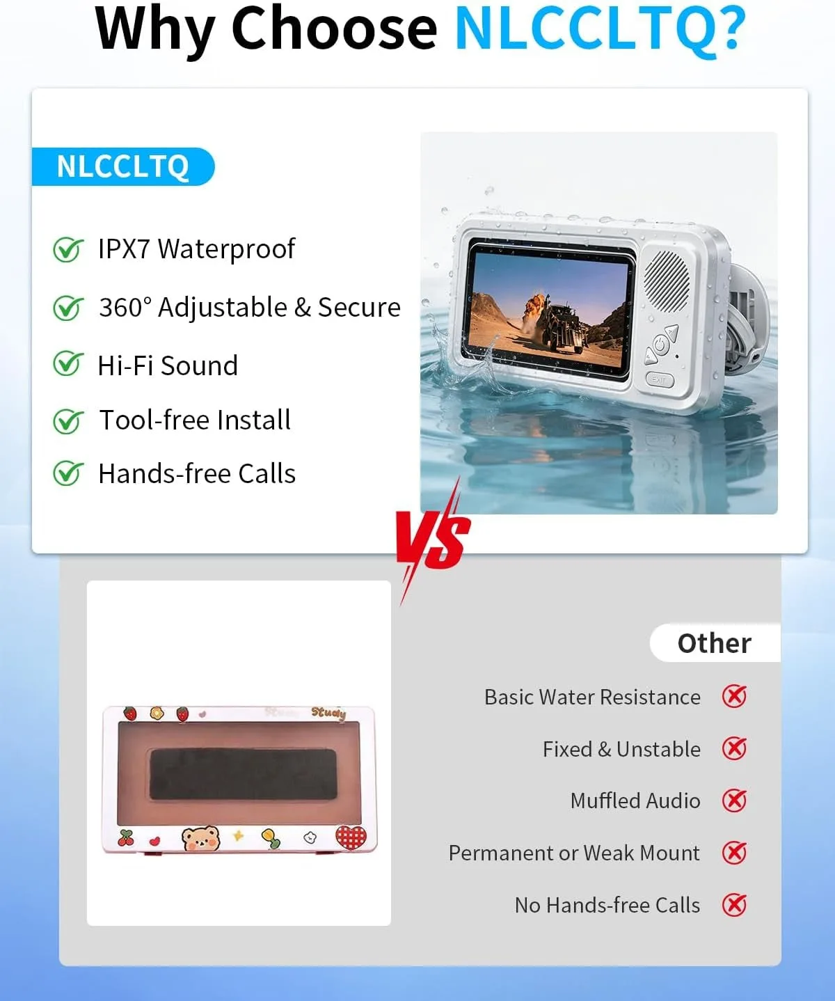 Waterproof Shower Phone Holder for iPhone, Bathroom Fan with Speaker