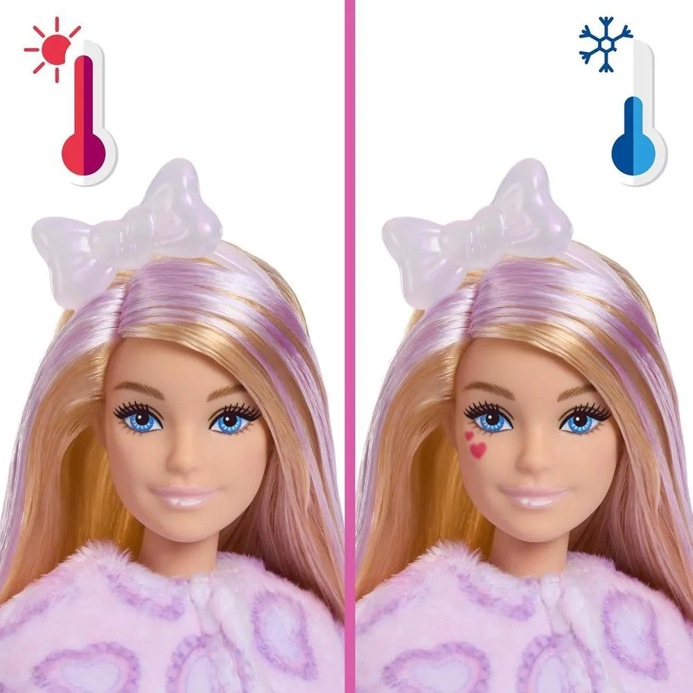 Barbie Cutie Reveal, muñeca y accesorios con gatito, 10 sorpresas, cambio de color y mini mascota incluida
