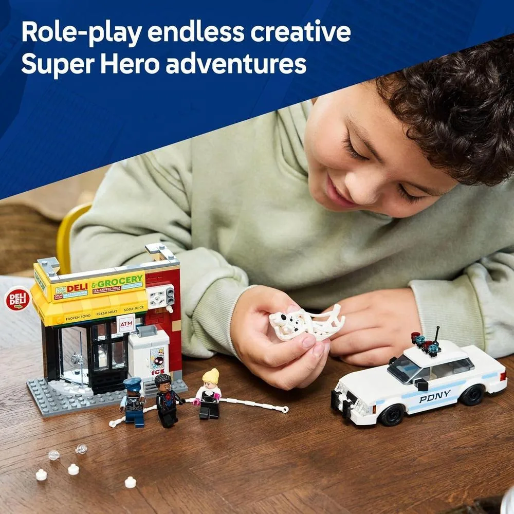 LEGO Marvel Spider-Verse: Enfrentamiento de Miles Morales vs The Spot con personajes y coche de policía interactivo