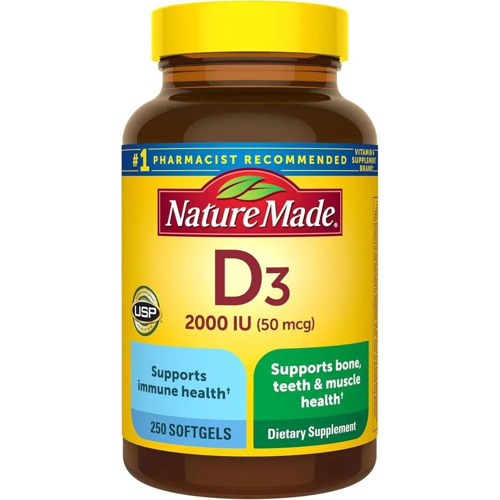 Vitamina D3 Nature Made 2000 IU (50 mcg) 250 cápsulas blandas