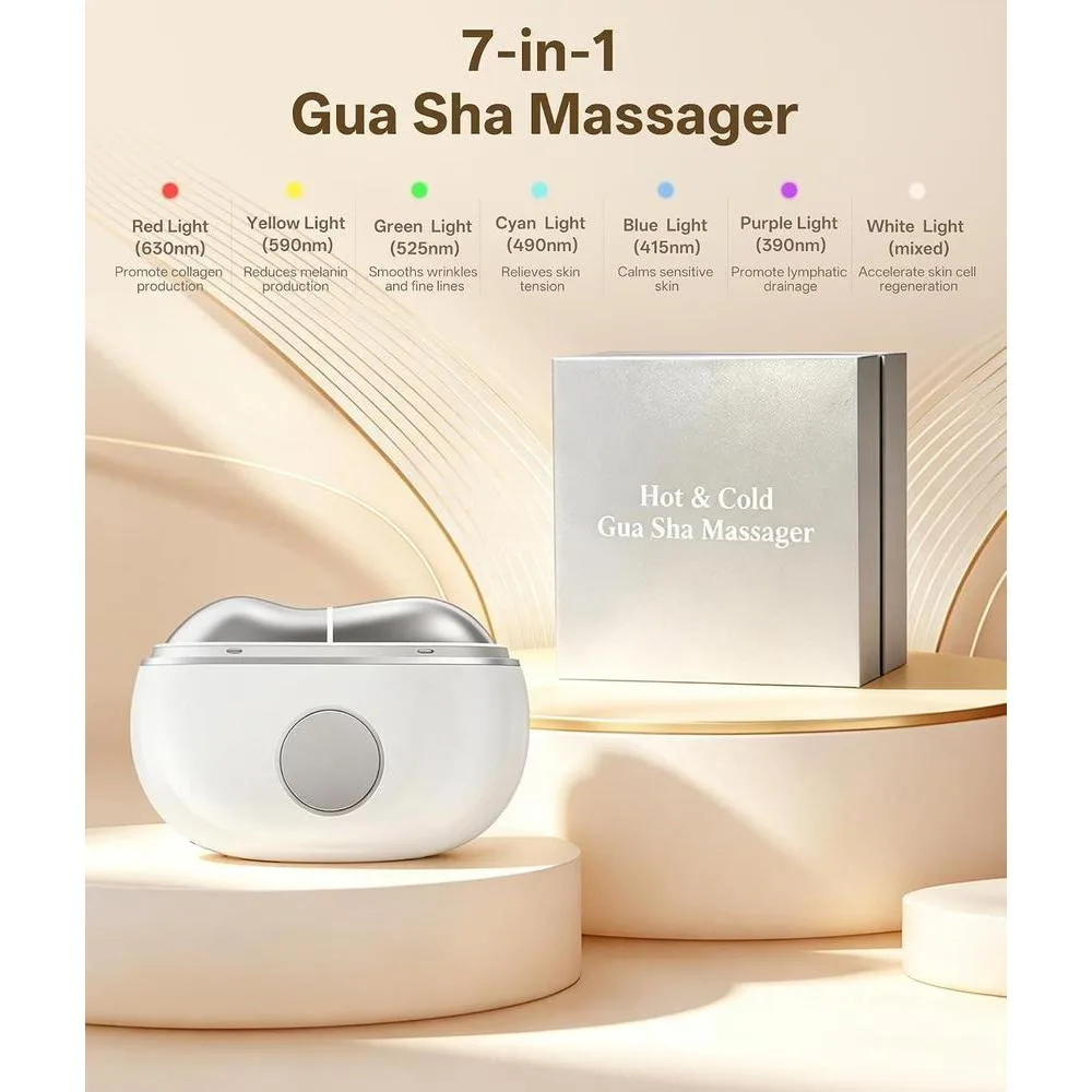 Dopsikn Terapia de luz roja para cara y cuello, masajeador facial con modos caliente y frío, herramienta para contornear