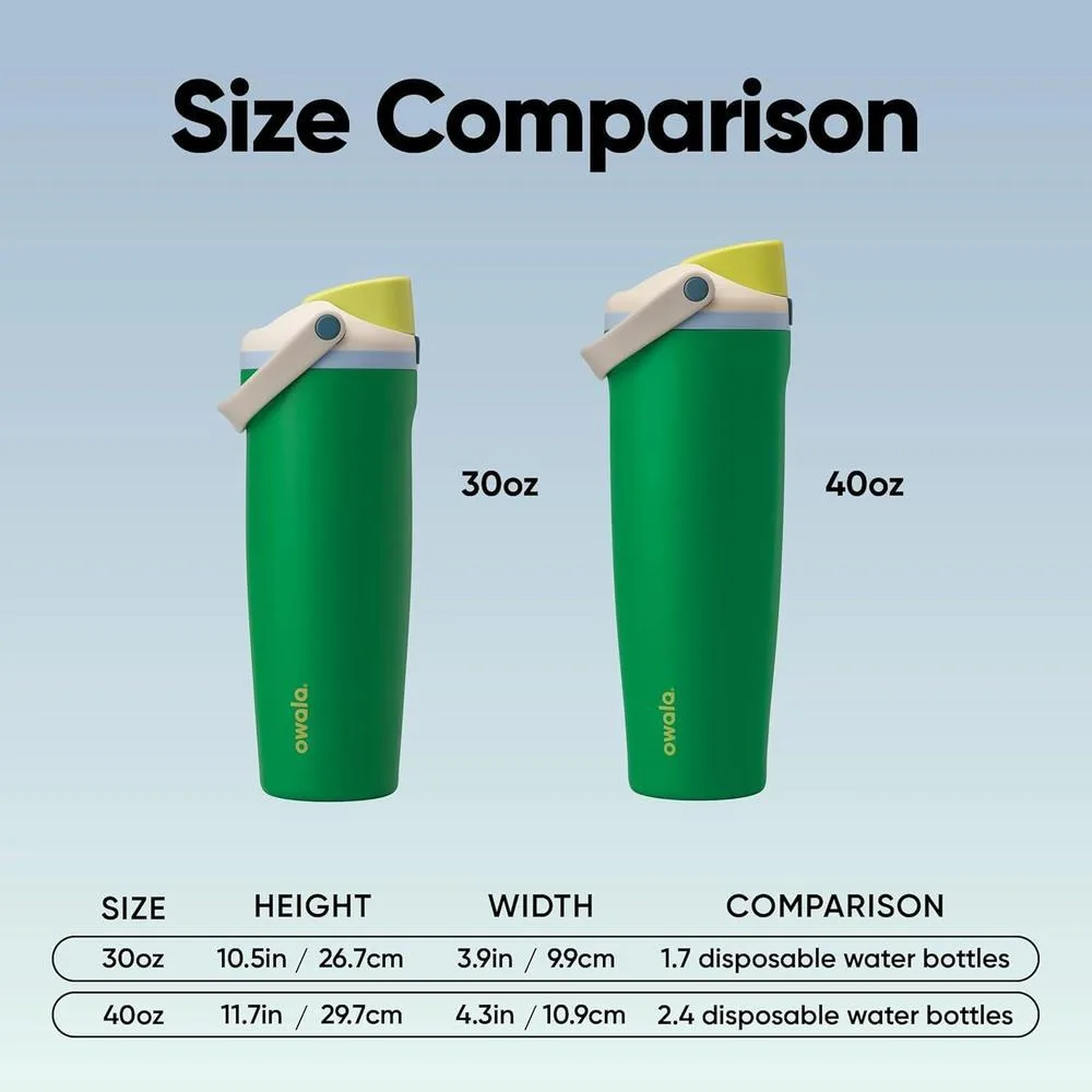 Botella de agua Owala FreeSip de acero inoxidable, con boquilla 2 en 1, pajita y asa, ideal para viajes y deportes