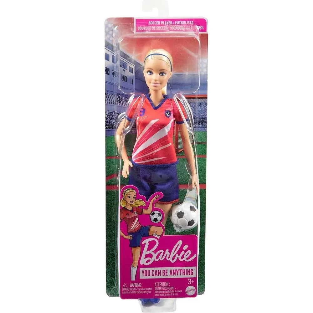 Barbie Muñeca Futbolista con Cola de Caballo Rubia, Uniforme #9, Calcetas Altas, Tacos y Balón