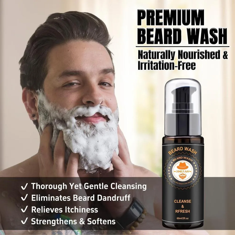 Kit completo XIKEZAN para barba con acondicionador, aceite, bálsamo, cepillo, peine, tijeras, bolsa de viaje y libro electrónico